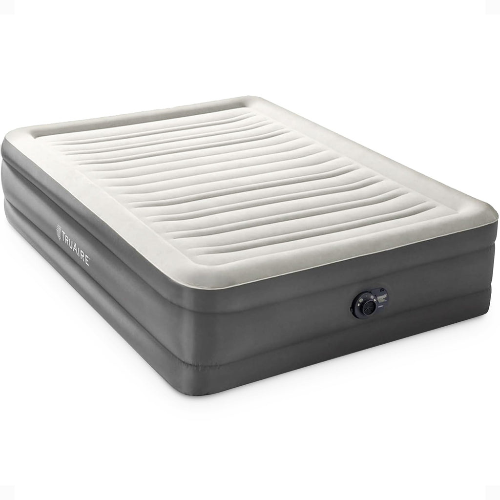 Intex 64095T Truaire Luxury Queen-Sized Air Mattress 18 Inch Tall Airbed With Built-In Air Pump And Carrying Storage Bag, Gray