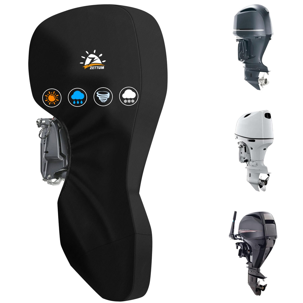 Zettum Outboard Motor Cover, 600D Full Boat Motor Cover Waterproof & Heavy Duty, Fade-Resistant Boat Engine Cover, Fit For Motor