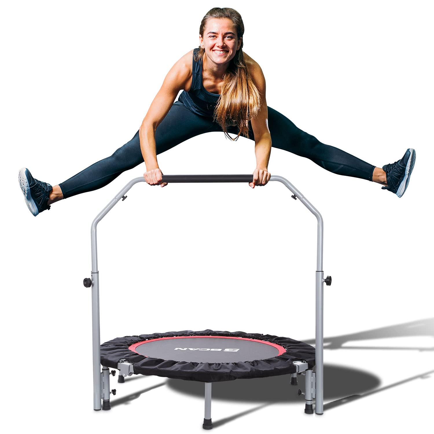 Bcan 40/48'' Foldable Mini Trampoline Max Load 330Lbs/440Lbs, Fitness Rebounder With Adjustable Foam Handle, Exercise Trampoline