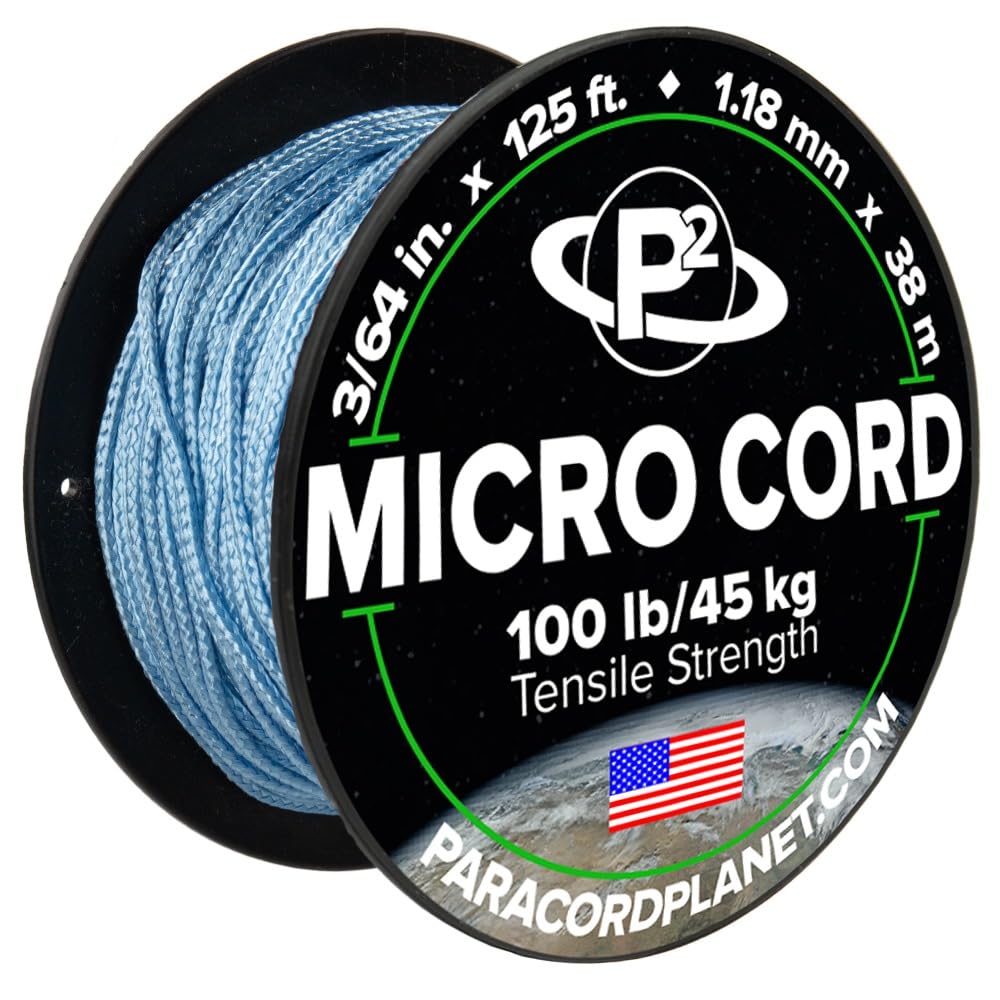 Paracord Planet Micro Paracord - Thin Braided Cord For Crafting, Fishing, And Diy Projects In 125 Ft Spools - Light Blue