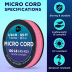 Teceum Micro Paracord - Pink - 1.18 Mm X 125 Ft - Micro Utility Cord - Thin Braided Paracord Rope Nylon Polyester - Wind Chime R