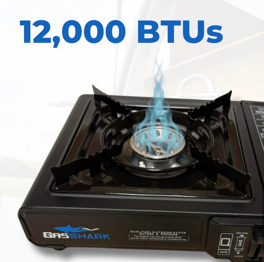 Dual Fuel Propane Or Butane Portable Stove | 12,000 Btus | Camping Stove | Outdoor Cooking And Emergency Kit | Propane Hose And