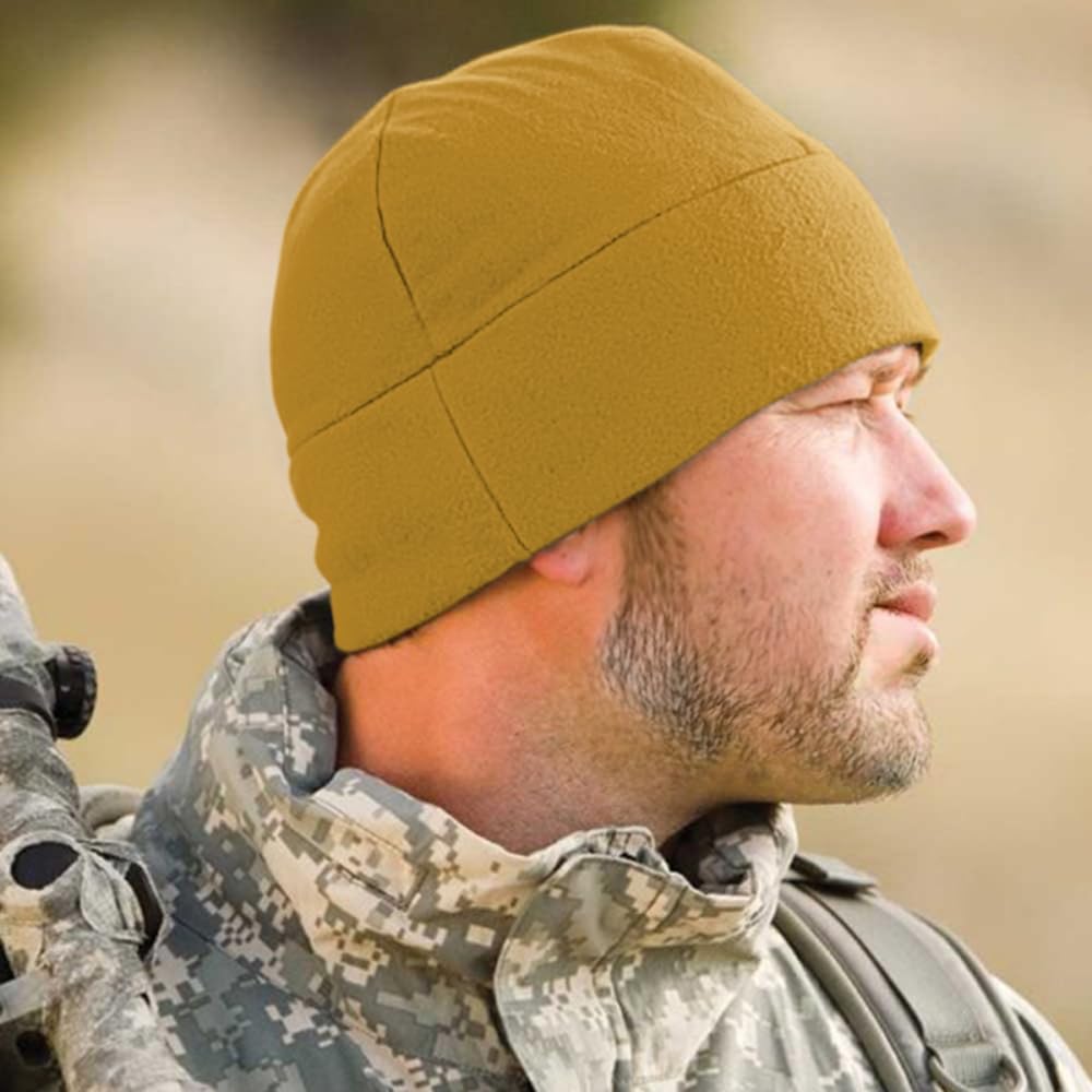 Temple Tape Tactical Fleece Watch Cap Beanie - Skull Cap Fleece Hat - Sand Brown - One Size (Fits Most Heads)