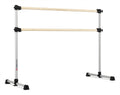 VITA Barre Portable Freestanding Double Ballet Barre, Prodigy, 5 Ft Wood Bars, Satin Silver | Adjustable Height, USA Made, Home 