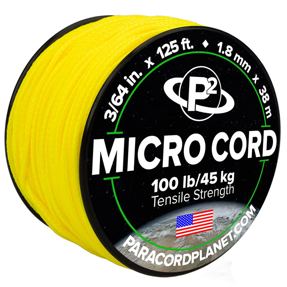 Paracord Planet Micro Paracord - Thin Braided Cord For Crafting, Fishing, And Diy Projects In 125 Ft Spools - Neon Yellow