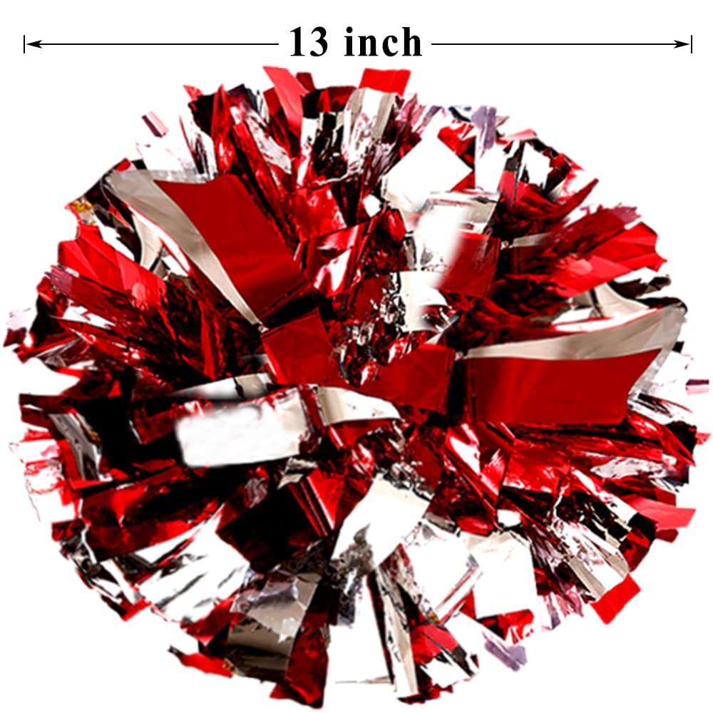 Puzine 4Pack 13'' Cheerleading Pom Poms With New Handle For Team Spirit Sports Dance Cheering Kids Adults 100G (4 Pack Red And S
