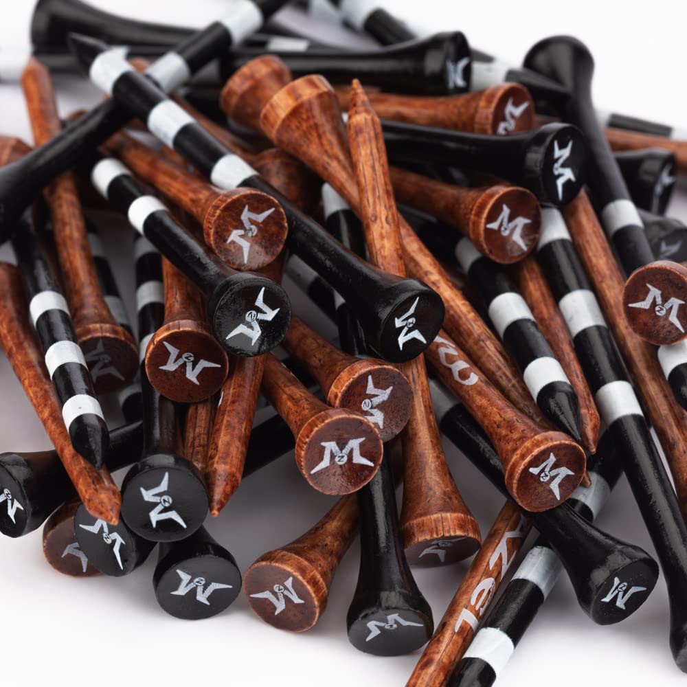MAZEL Natural Wood/Bamboo Golf Tees 2 3/4 Inch & 3 1/4 Inch,Pack 50 or 120,Reduce Friction & Side Spin,More Stable Golf Tees (50