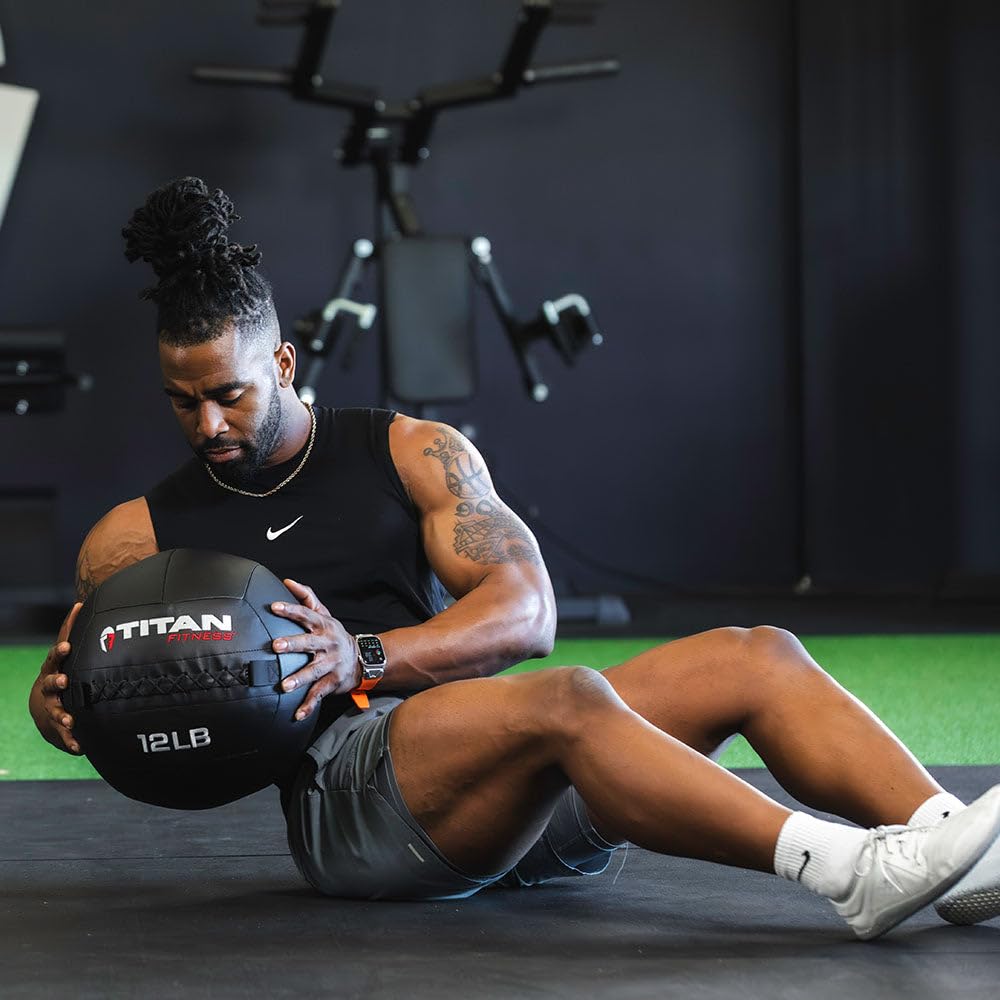 Titan Fitness 6 Lb Soft Shell Medicine Wall Ball With Poly-Composite Laminate Cross Texture Non-Slip Grip For Throwing, Core Str