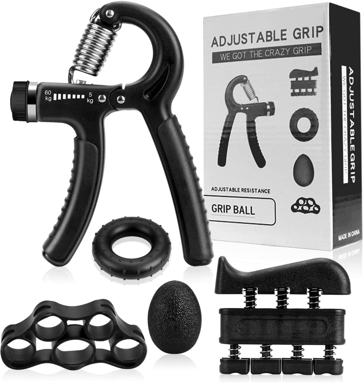 SHREE VALLV Hand Grip Strengthener Workout Kit (5 Pack), 2 Forearm NonSlip Grip Adjustable Resistance Hand Gripper, Finger Stre