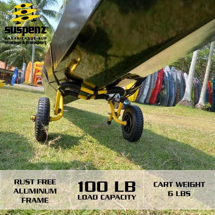 Suspenz Stowable Kayak Carrier Cart, Sk Trailer Cart With Airless Wheels And Straps, Yellow, (22-1166)