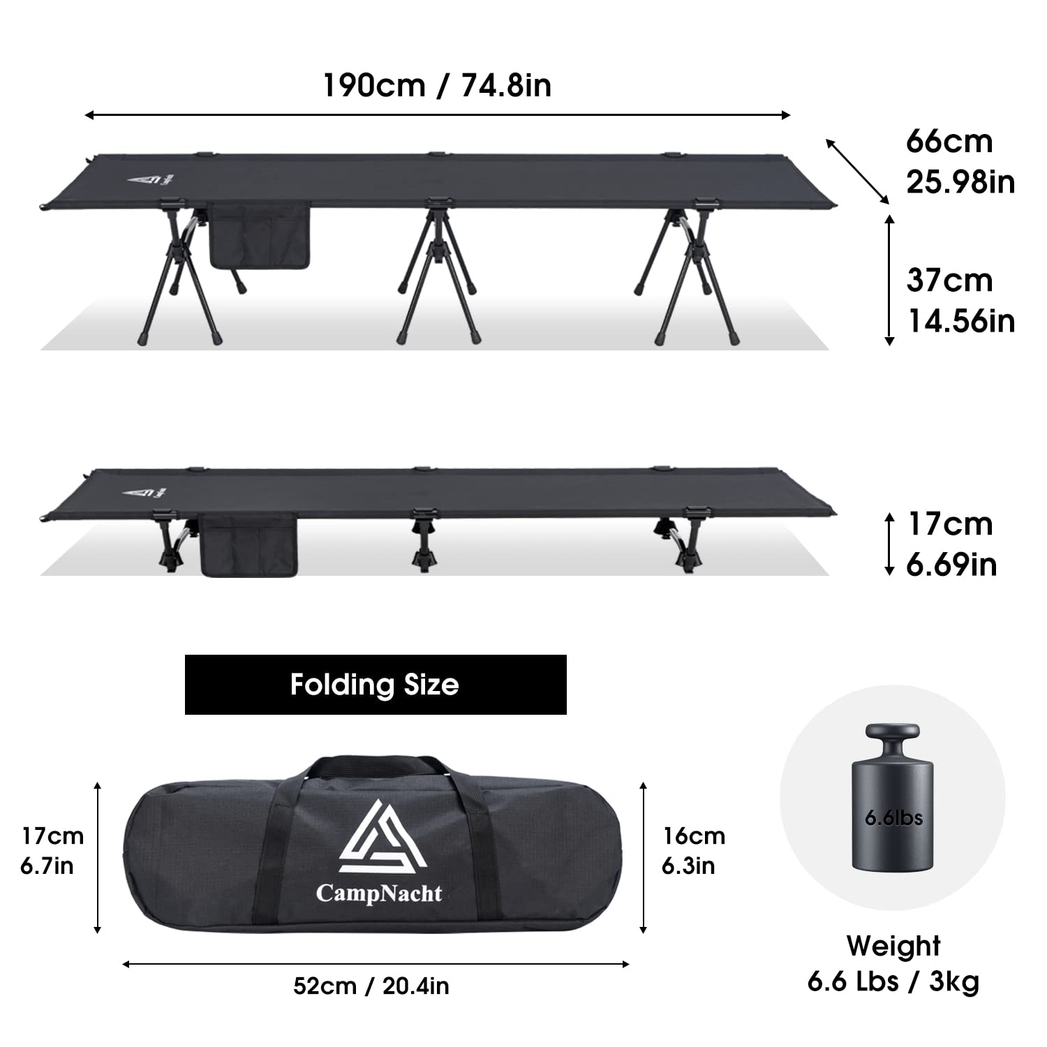 Yougym Campnacht Ultralight Camping Cot With Leg Extenders, Aluminum Lightweight Folding Cot For Adults, Portable Backpacking Co