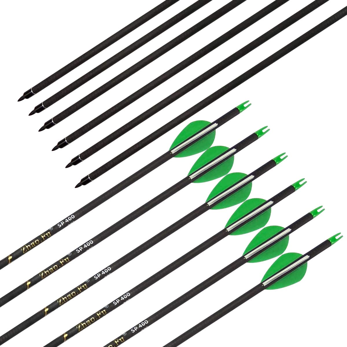 Zhao.Fu 29 Inch Carbon Arrow Practice Hunting Arrows Spine 400 With Removable Tips For Archery Compound & Recurve & Traditional