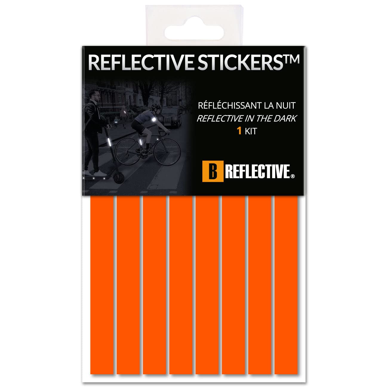 B REFLECTIVE - Set of 8 Retro Reflective Stickers for Scooters, Bikes, Motorcycles,... - Multi Support Strips - High Visibility 