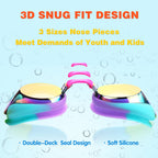 Kids Swim Goggles Swimming Goggles For Toddler Children Girls Boys Youth, Anti-Fog Waterproof Uv Protection Clear Vision Mirror