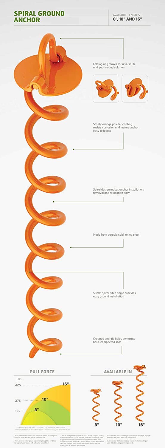 Liberty Outdoor Ancfr10-Org-A Folding Ring Spiral Ground Anchor, Orange, 10-Inch, Single