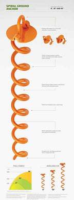 Liberty Outdoor Ancfr10-Org-A Folding Ring Spiral Ground Anchor, Orange, 10-Inch, Single