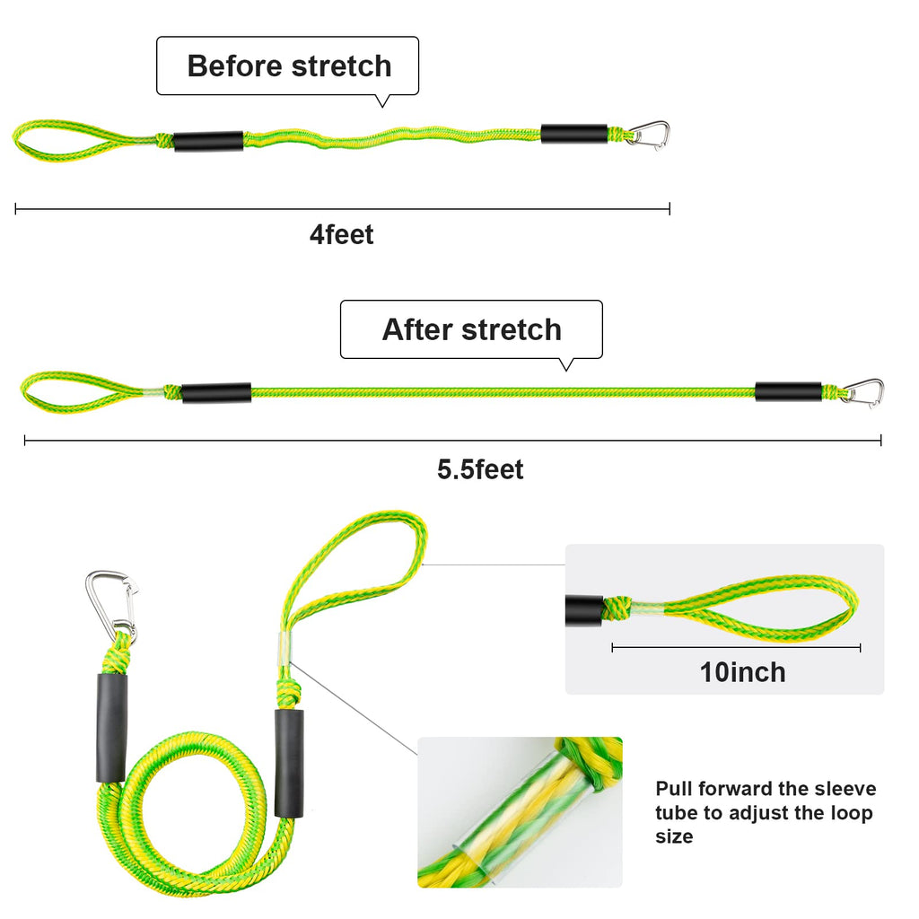 Botepon Boat Bungee Dock Lines, Jet Ski Accessories, Quick And Easy Dock Rope For Pwc Jet Ski Seadoo Waverunner Pontoon Boat Bas