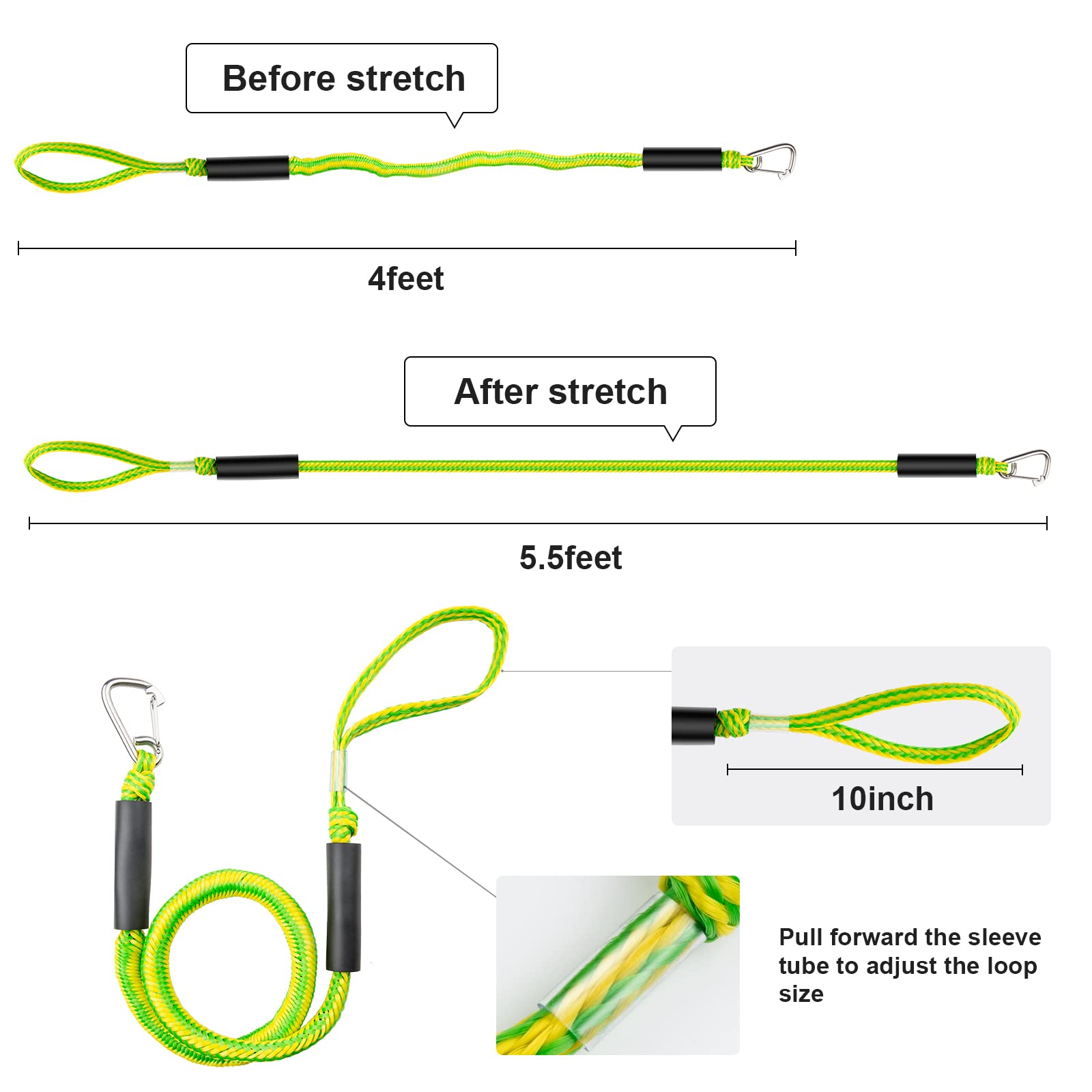 Botepon Boat Bungee Dock Lines, Jet Ski Accessories, Quick And Easy Dock Rope For Pwc Jet Ski Seadoo Waverunner Pontoon Boat Bas