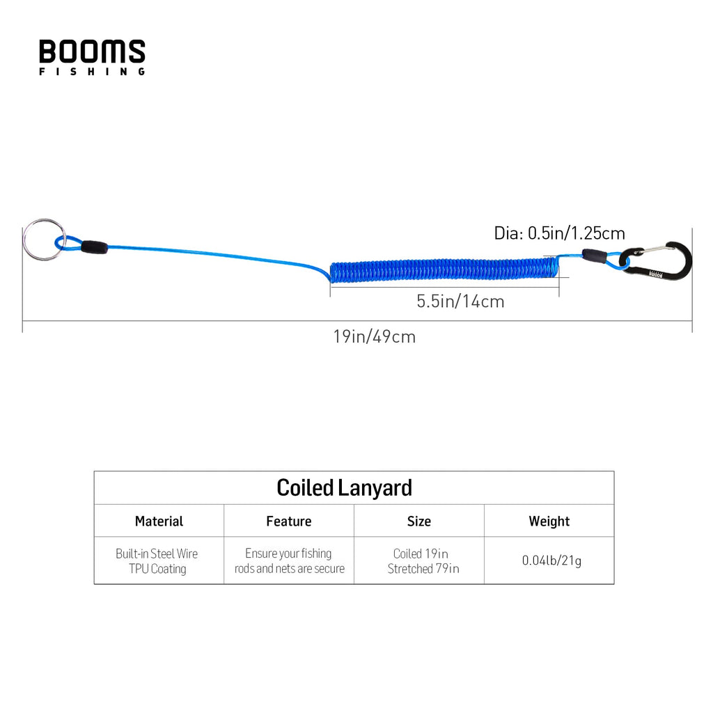 Booms Fishing T01 Coiled Lanyards 3 Packs 79 Blue, Retractable Lanyard Saltwater, Safety Gear Tether For Tools, Rods, Pliers And