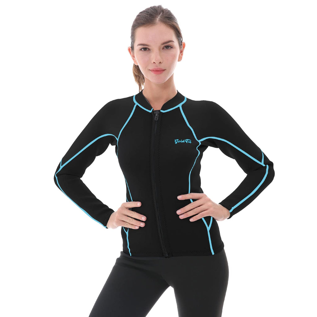 Goldfin Womens Wetsuit Top, 2Mm Neoprene Wetsuit Jacket Ladies Long Sleeve For Water Aerobics Diving Surfing Kayaking (Update Bl