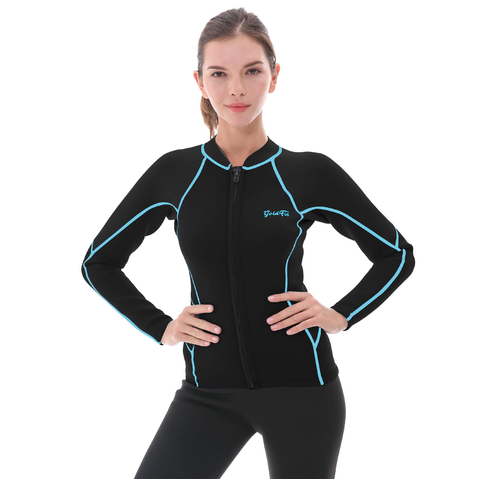 Goldfin Wetsuit Top Women, 2Mm Wetsuits Jacket Long Sleeve Neoprene Tops For Water Aerobics Diving Surfing Swimming