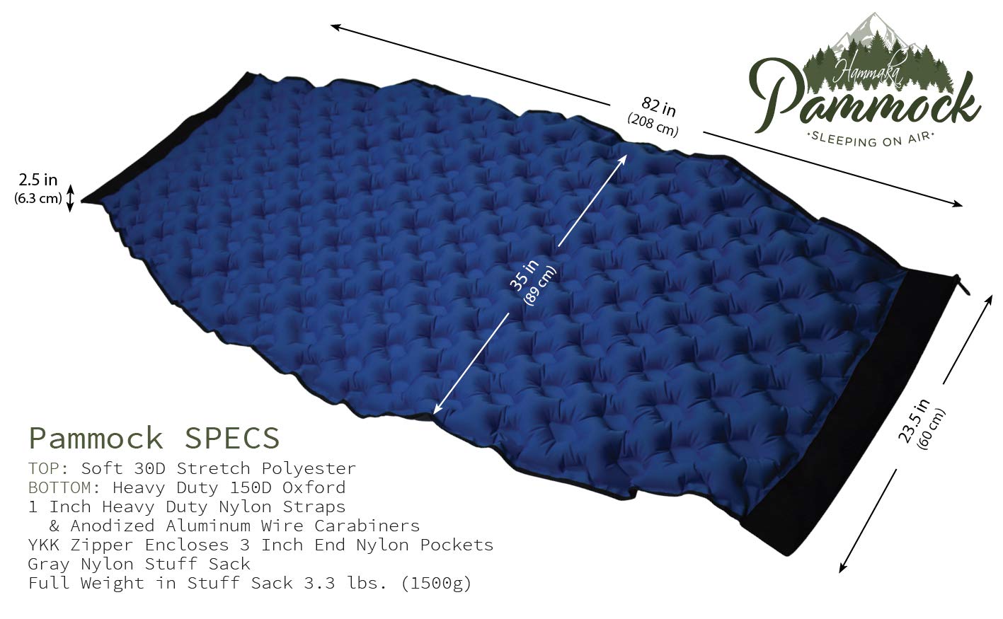 Hammaka Pammock Sleeping Pad That Converts Into An Inflatable Hammock - Great For Camping, Backpacking, Hiking - Airpad, Carry B