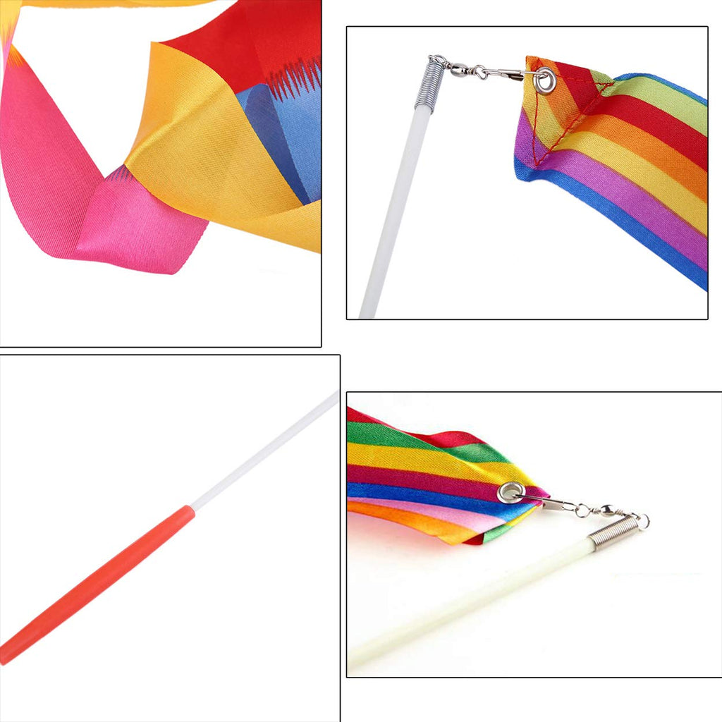 Dance Ribbons Rainbow Streamers Rhythmic Gymnastics Ribbon Baton Twirling Wands On Sticks 2Pc For Kids Artistic Dancing