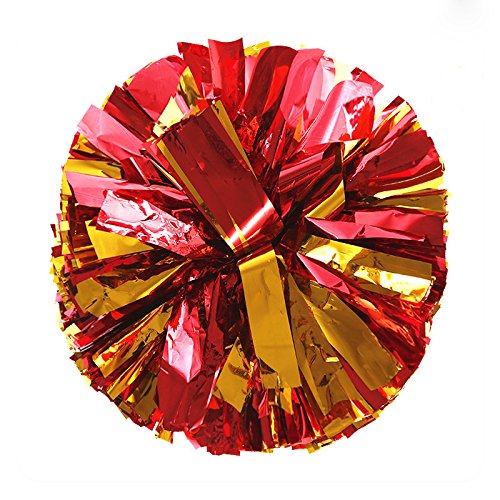 Puzine 2Pack 12 Cheerleading Pom Poms With New Handle For Team Spirit Sports Dance Cheering Kids Adults (Red And Gold)
