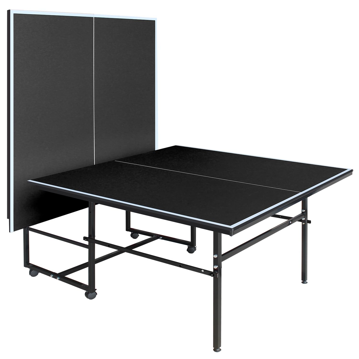 IUNNDS Portable Table Tennis Table 6/8/8.5/9FT Foldable Ping Pong Game Set for Indoor with Net and Post Set, 2 Paddles and 3 Bal