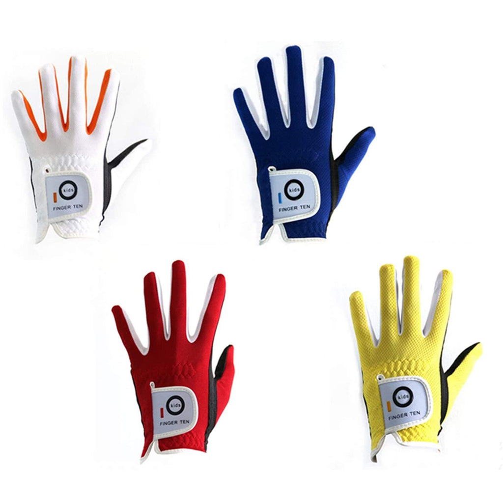 Finger Ten Junior Kids Dura Feel White Blue Red Yellow Golf Gloves Extra Value 2 Pack (Large Red, Left)