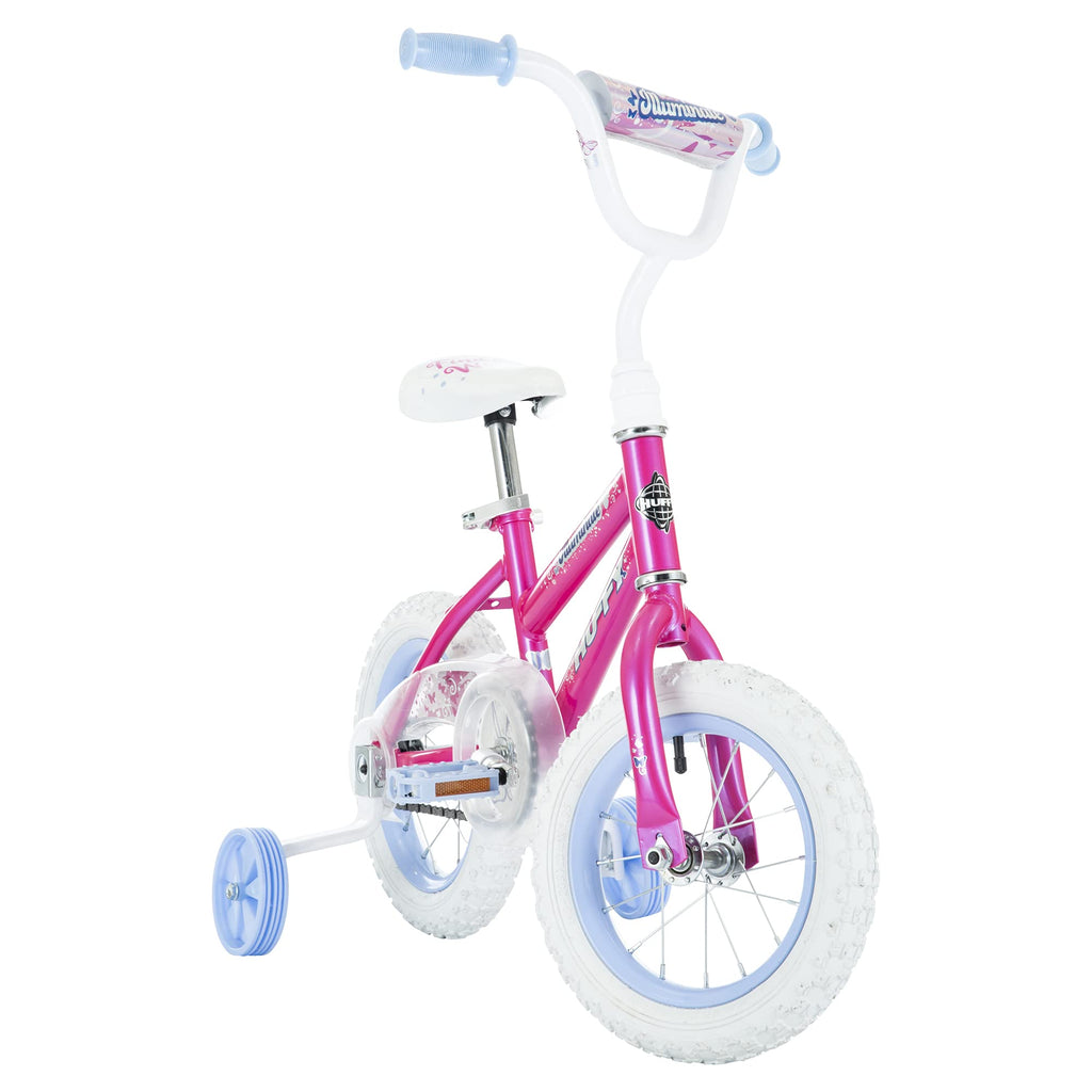 Huffy Illuminate 12    Girls Bike With Removable Training Wheels, Sweet Pink Frame With Butterfly Graphics, Chain Guard, White T