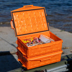 Yakattack Tracpak Orange Combo Kit - 2 Stackable Kayak Storage Boxes With Quick Release Track Mount Base | Kayak Crate System Fo