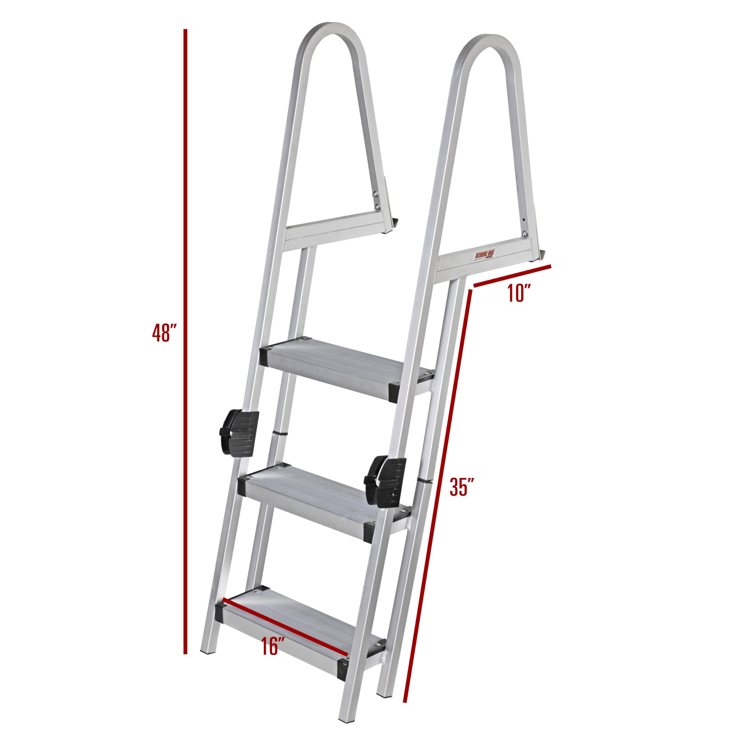Extreme Max 3005.5284 Heavy-Duty Aluminum Pontoon & Dock Ladder with 15.75 Wide Fold-Up Steps - 3-Step, 300 lbs. Weight Capacity