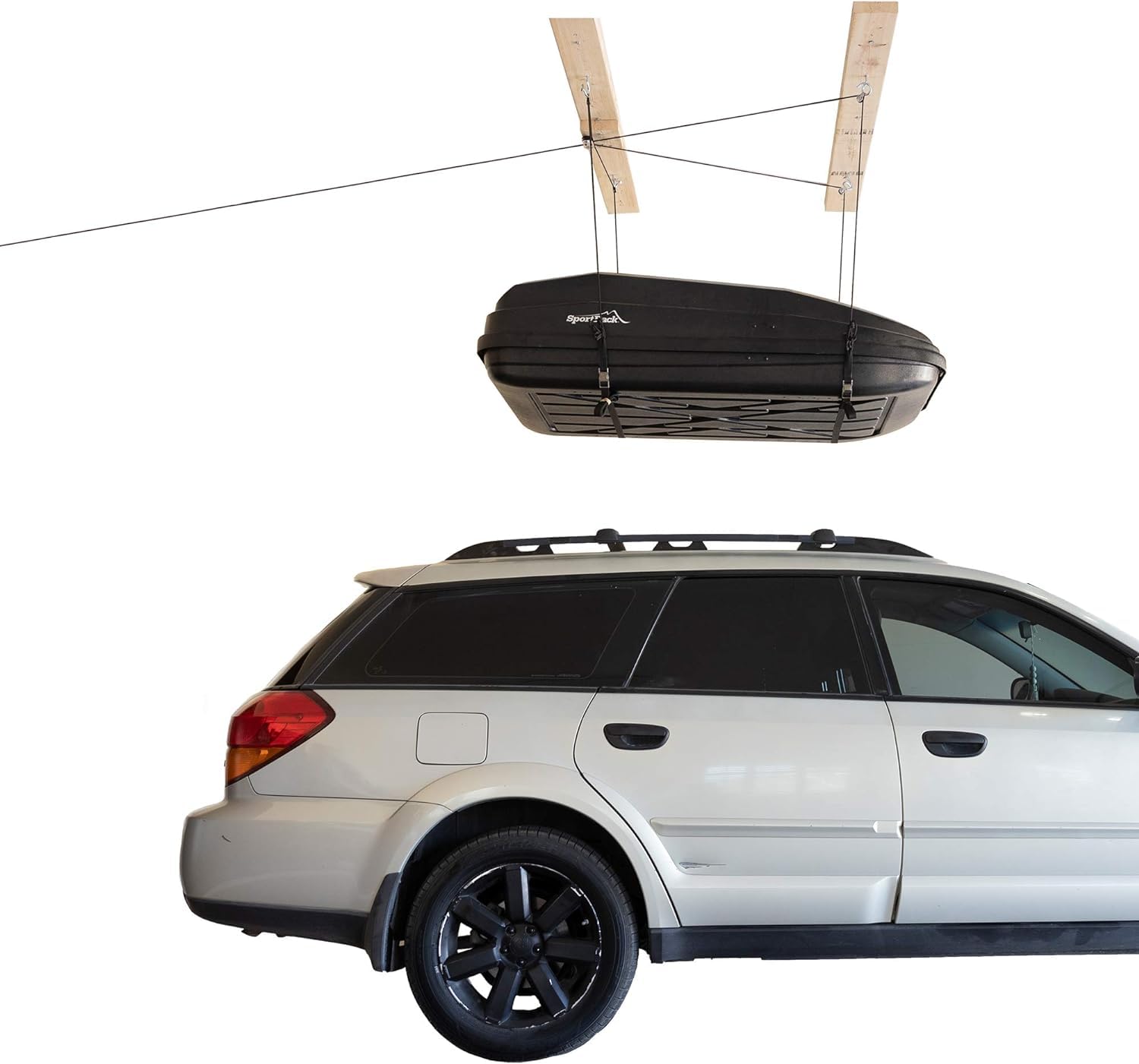 HARKEN Hoister Cargo Carrier Box & Overhead Garage Storage Hoist System for Cargo, Canoes, Boards (90lb Capacity, 16ft Ceiling) 