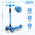 Kids Scooter,LED Lighted Wheels and 3 Adjustable Height Handlebars Scotters for Kids 3-12,3 Wheel Toddler Kick Scotter for Boys