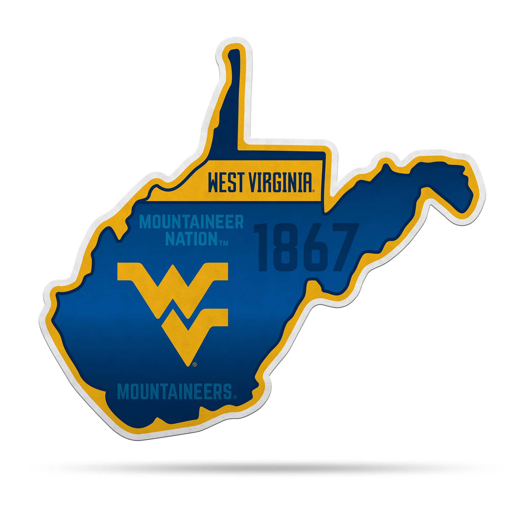 Rico Industries Ncaa West Virginia Mountaineers State Shape Shape Cut Pennant - Home And Living Room D  Cor - Soft Felt Ez To Ha