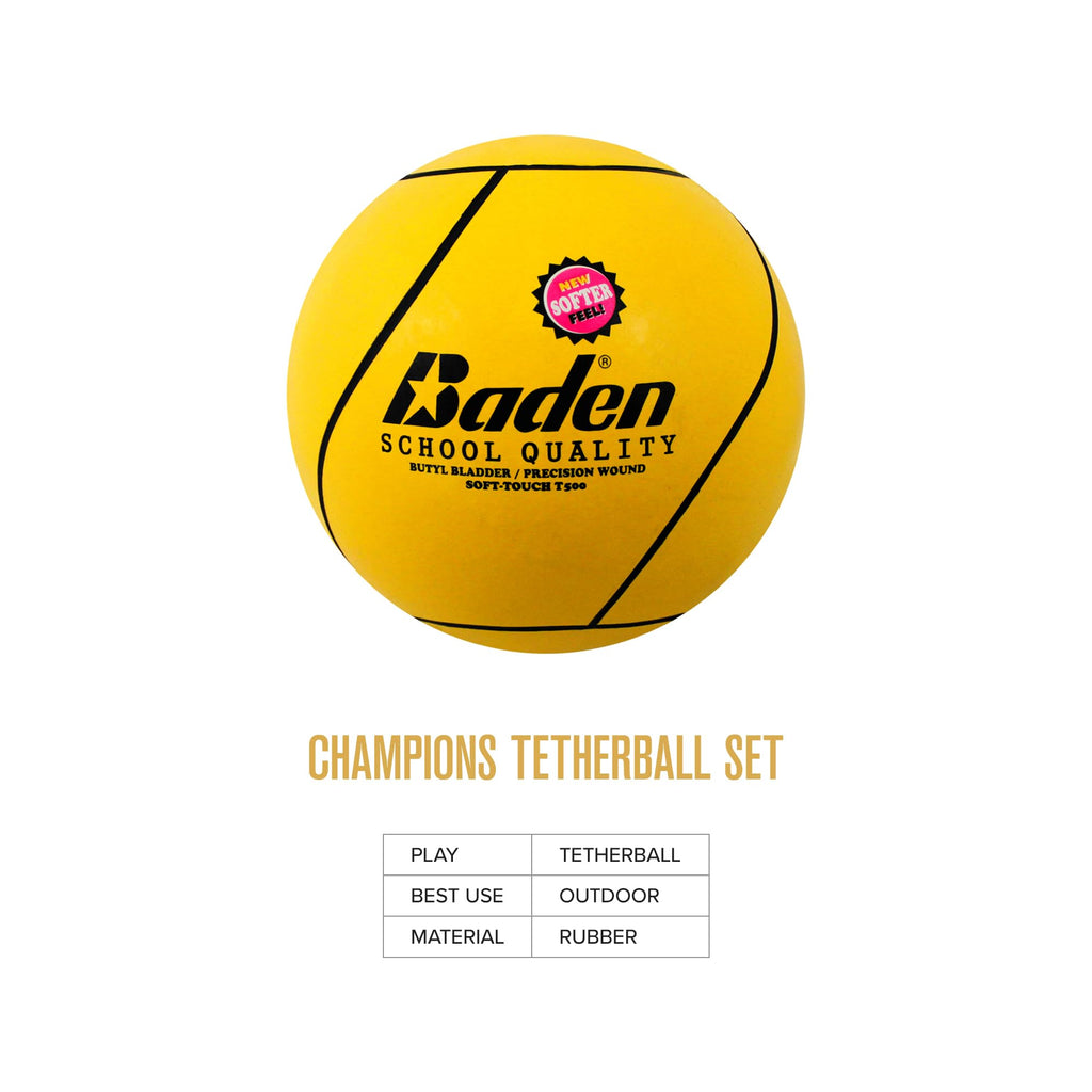 Baden School Quality Tetherball Set - Soft-Touch Tetherball Ball And Rope With Hook And Snap Lock, 10.5 Ft Height Steel Pole, Ai