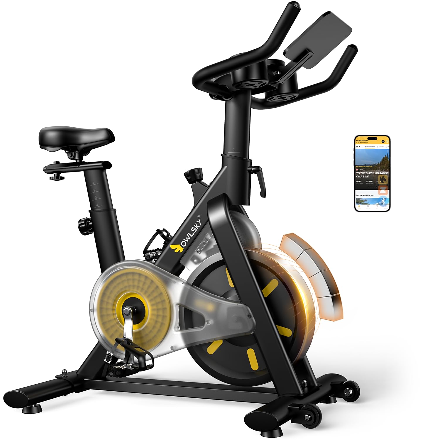 OWLSKY Exercise Bike with APP, Magnetic Resistance Indoor Cycling Bike, 300 lbs Capacity Quiet Stationary Bike for Home Gym Card