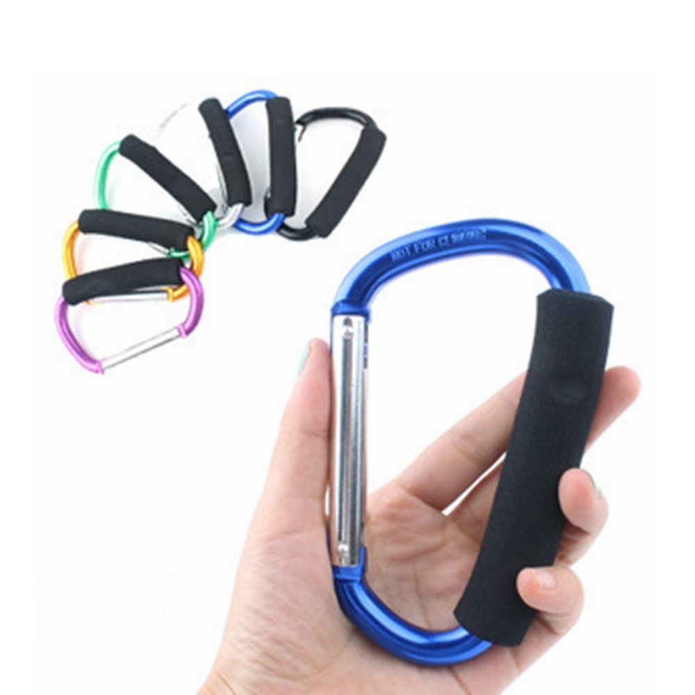 2X Carabiner Hook - 5.4'' Large Aluminum D-Style Carry Handle With Sponge For Shopping Bags Handbag Tote Stroller Carrying