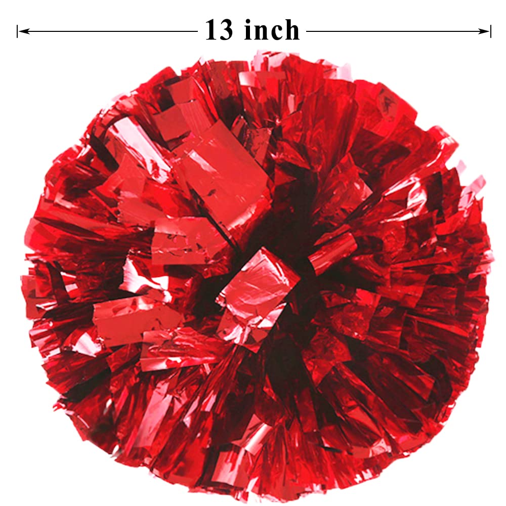 Puzine 4Pack 13'' Cheerleading Pom Poms With New Handle For Team Spirit Sports Dance Cheering Kids Adults 100G (4 Pack Red)