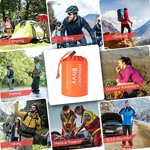 Esky Emergency Sleeping Bag, 2 Packs Waterproof Lightweight Thermal Bivy Sack, Survival Shelter Blanket Bags With Compass And Lo