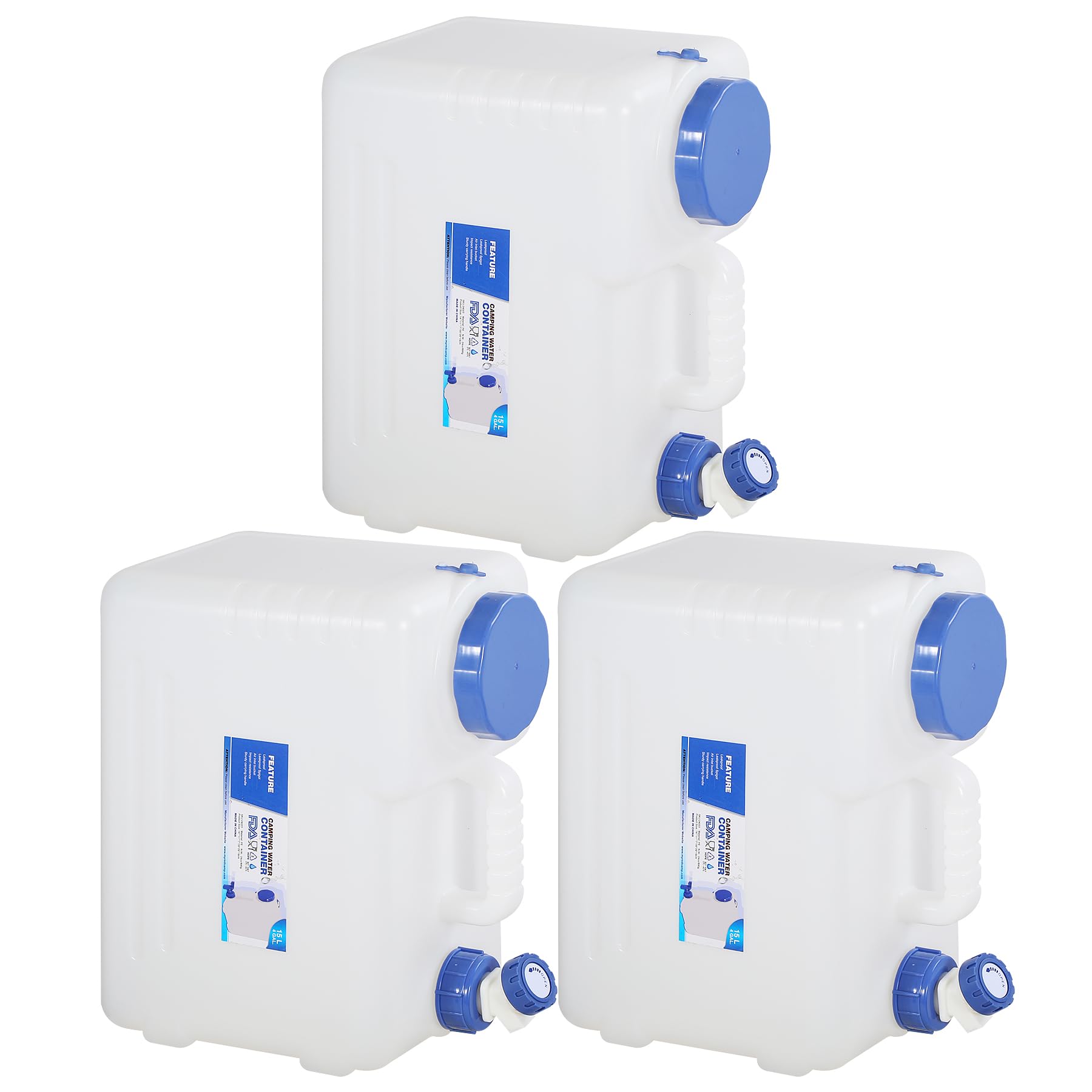 Redswing 3 Pack 4 Gallon/15L Portable Water Container With Spigot, Water Storage Carrier For Camping Outdoor Hiking, Bpa Free