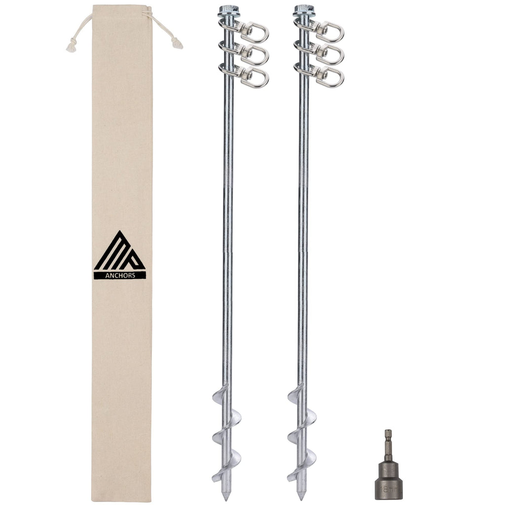 Ground Anchors Screw In - 24'' Set Of 2 With Drill Bit - Earth Anchors - Ground Stakes Heavy Duty - Mobile Home Anchors - Shed A