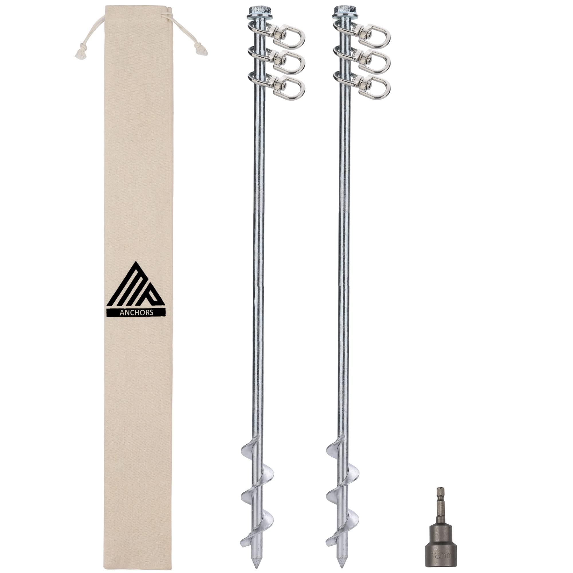 Ground Anchors Screw In - 24'' Set Of 2 With Drill Bit - Earth Anchors - Ground Stakes Heavy Duty - Mobile Home Anchors - Shed A