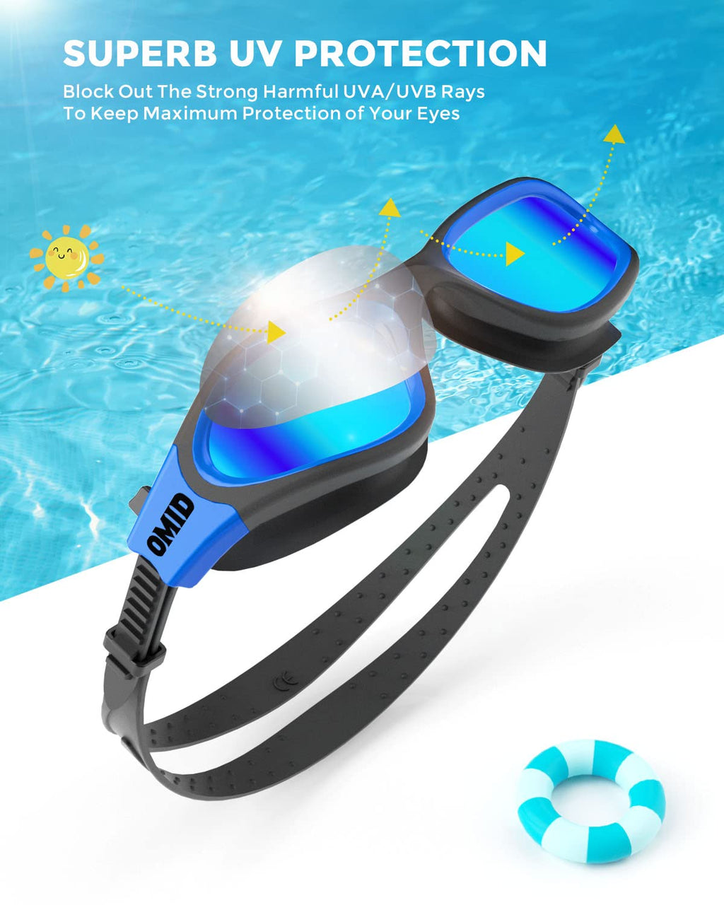 Omid Kids Swim Goggles, P2 Comfortable Polarized Unisex-Child Swimming Goggles, Anti-Fog No Leaking Swim Goggles With Uv Protect