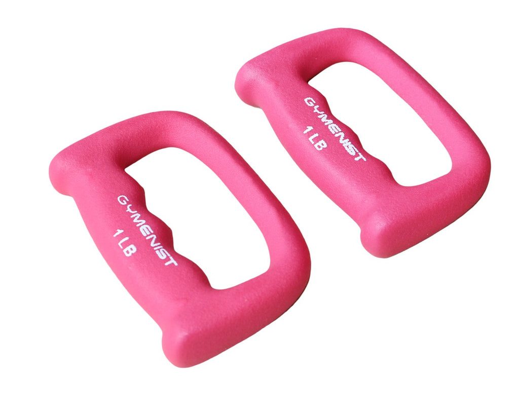 Gymenist Set Of 2 Hand Shaped Neoprene Exercise Workout Jogging Walking Cardio Dumbbells Pair (1-Lb Pink)