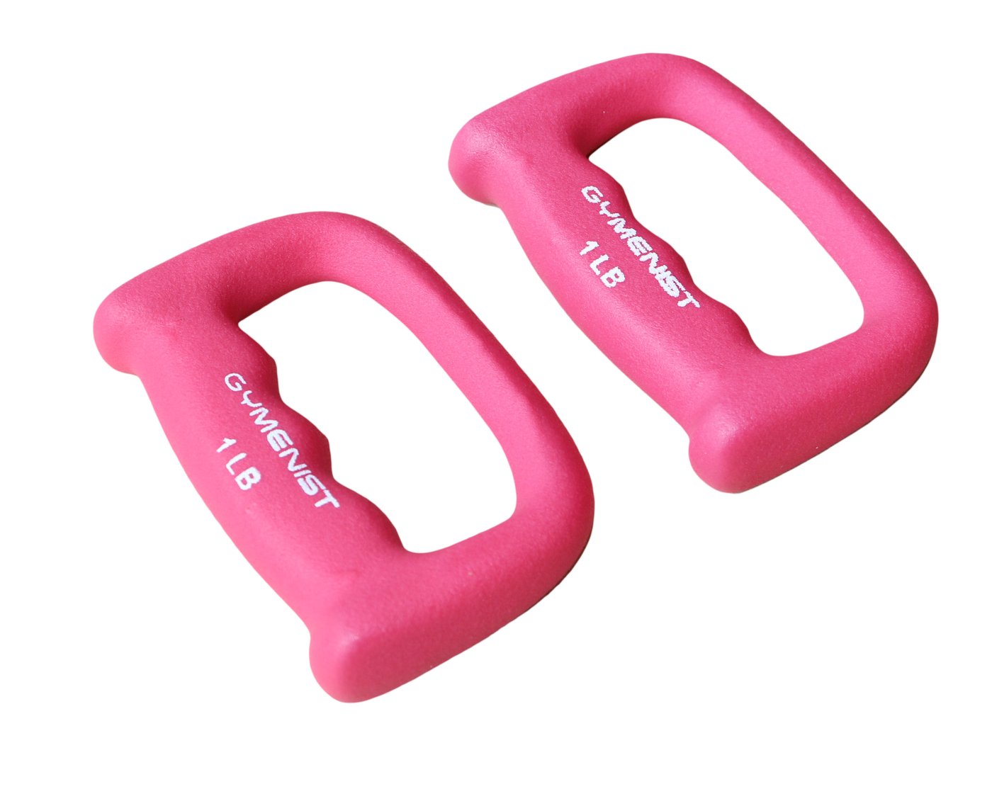 Gymenist Set Of 2 Hand Shaped Neoprene Exercise Workout Jogging Walking Cardio Dumbbells Pair (1-Lb Pink)