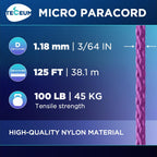 Teceum Micro Paracord - Purple - 1.18 Mm X 125 Ft - Micro Utility Cord - Thin Braided Paracord Rope Nylon Polyester - Wind Chime