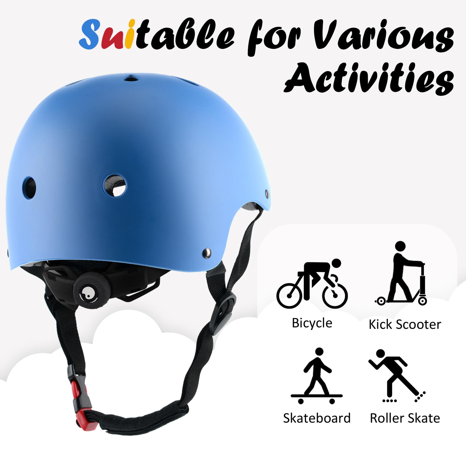 Kids Bike Helmet, Adjustable And Multi-Sport, From Toddler To Youth, 3 Sizes (Blue)