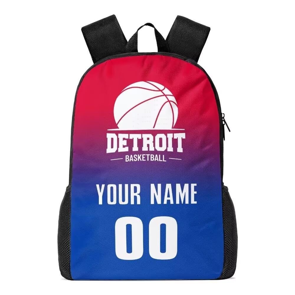 Personalized Detroit Basketball Sports Backpack Custom City Fan Gift Shoulder Bag Add Name and Number Casual Bag